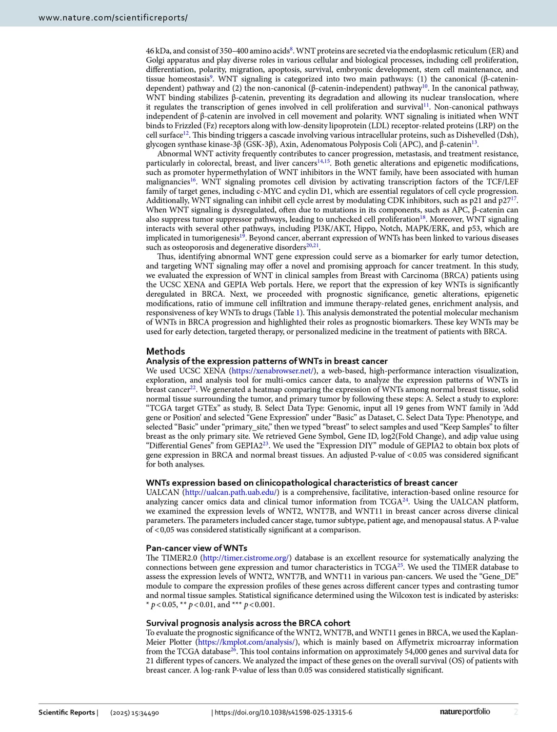 Comprehensive bioinformatics analysis reveals prognostic significance and immunological roles of WNT gene family in breast cancer pg 2